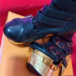 Versace Collection Black and Gold Ankle Boots